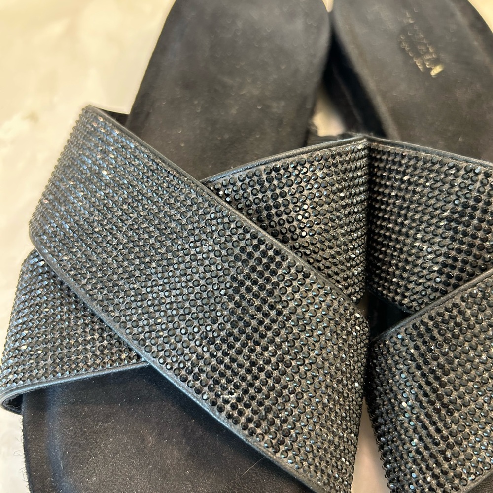 Carvela Comfort Black Beaded Diamanté Slip On Sandals/Slides Size 38/US 7.5 - Picture 2 of 13